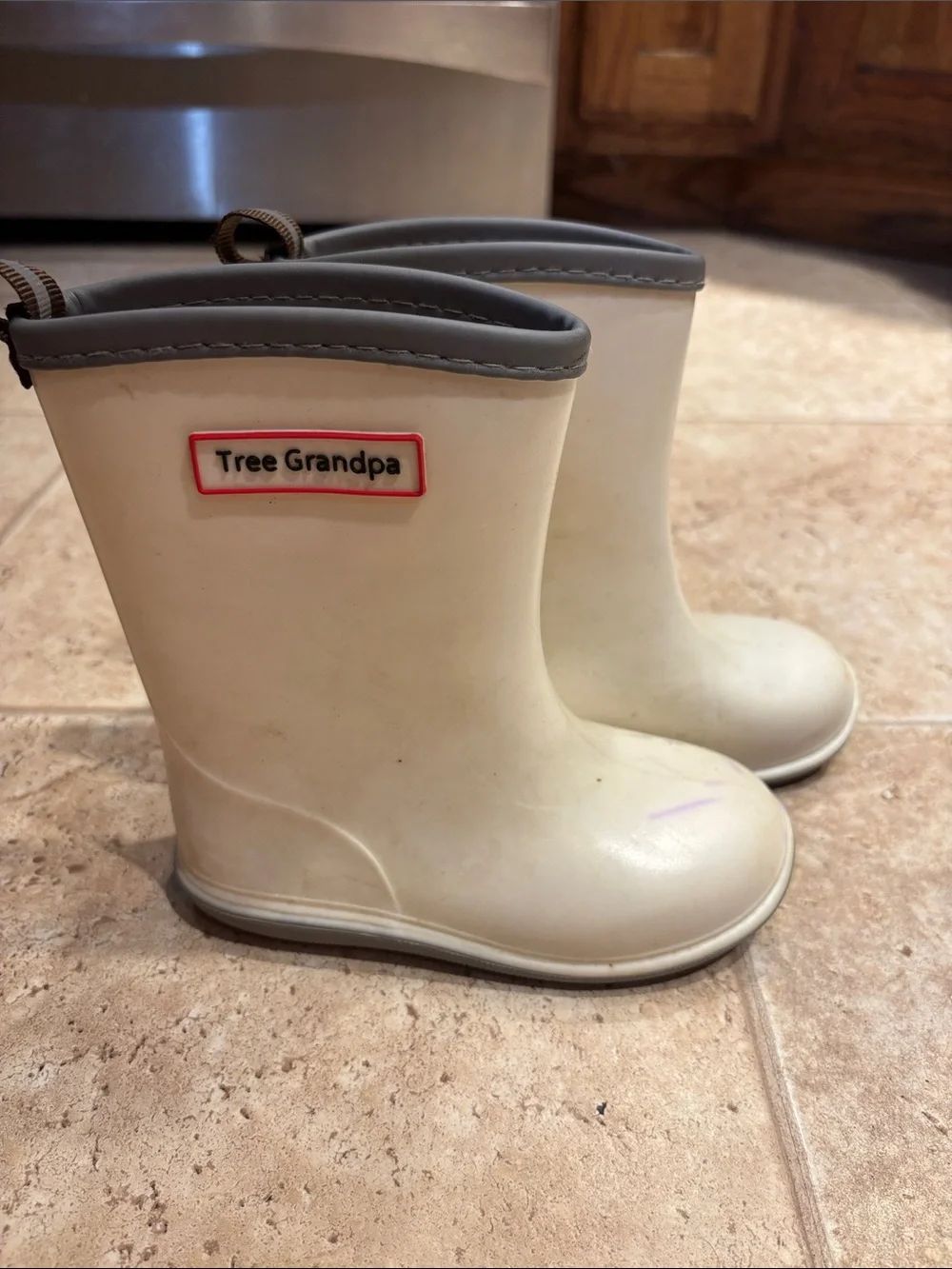 Kids White Rain Boots with Gray Trim